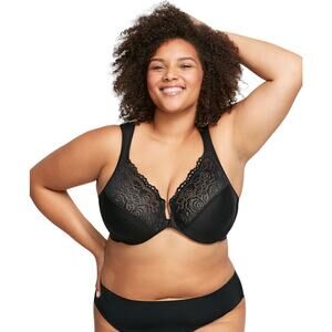 Glamorise Black WonderWire Front Closure Underwire Full Coverage Bra Size 38H